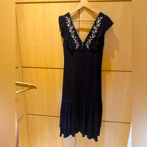 Black embroidered flower flowy dress